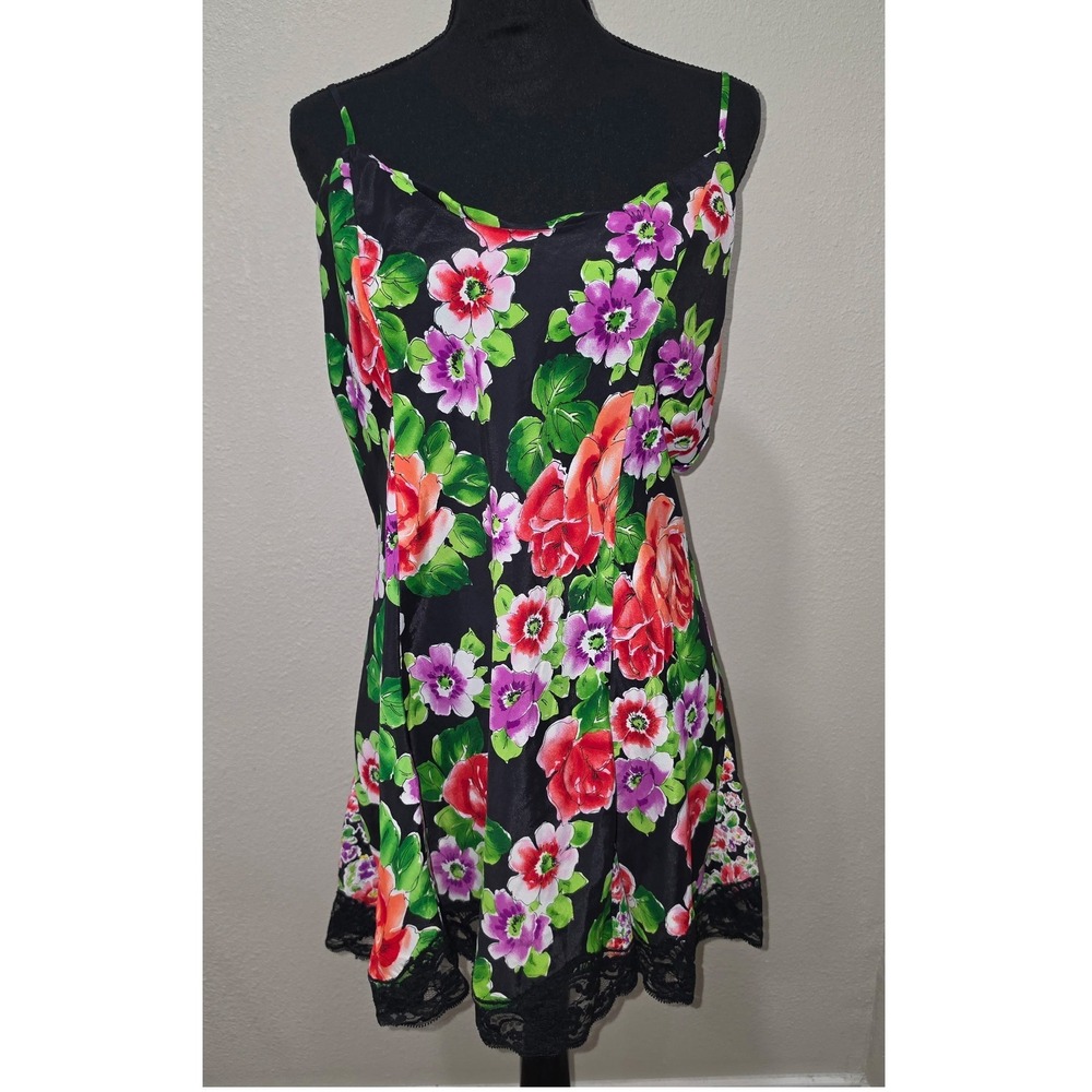Vintage Victorias Secret Gold Label Floral Lace Trim Chemise Slip Dress Large